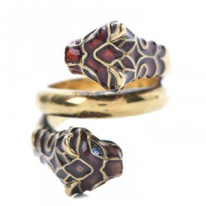 100%  Authentic GUCCI Enamel Swarovski Crystal Tiger Head Ring 8
